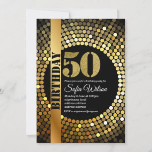 Disco-Party, Gold, 70er, Geburtstagsparty Einladung