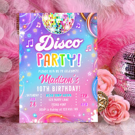 Disco Party Neon Retro Glow Crazy Girl Birthday Einladung