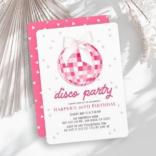 Disco-Party Pinker Disco-Ball-Schleife Geburtstag Einladung