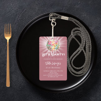 Disco Party Rose Gold Einladung zum Geburtstag Ausweis