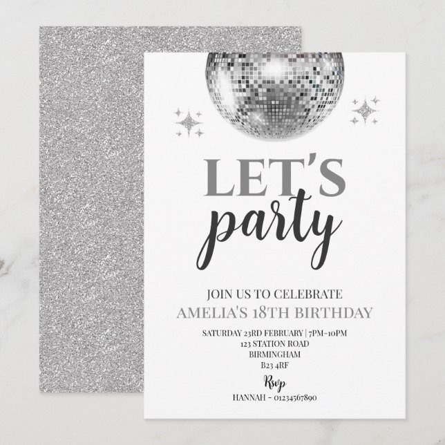 Disco Party zum Geburtstag Einladung (Vorne/Hinten)