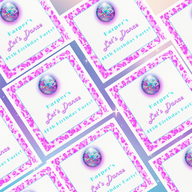 Disco Pink Leopard Print Retro Dance Geburtstag Serviette (Get Groovy: 'Let's Dance' Disco Ball Party Napkin for Retro-inspired Celebrations.)