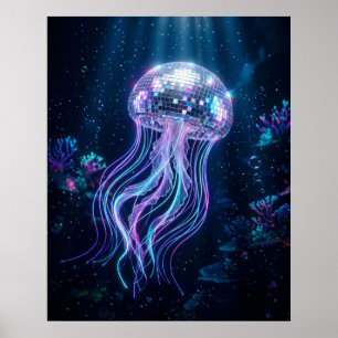 Disco Qualle Neon Abgrund Poster