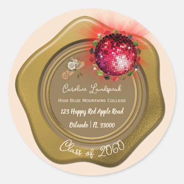 Disco Red Ball & Floral Grad Runder Aufkleber (Vorderseite)