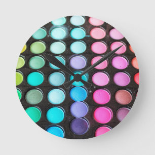 Disco-Regenbogen-Make-uppaletten-Tupfen Runde Wanduhr