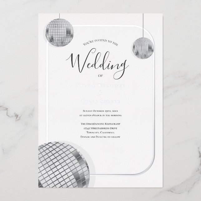 Disco Retro Wedding Folieneinladung (Vorderseite)