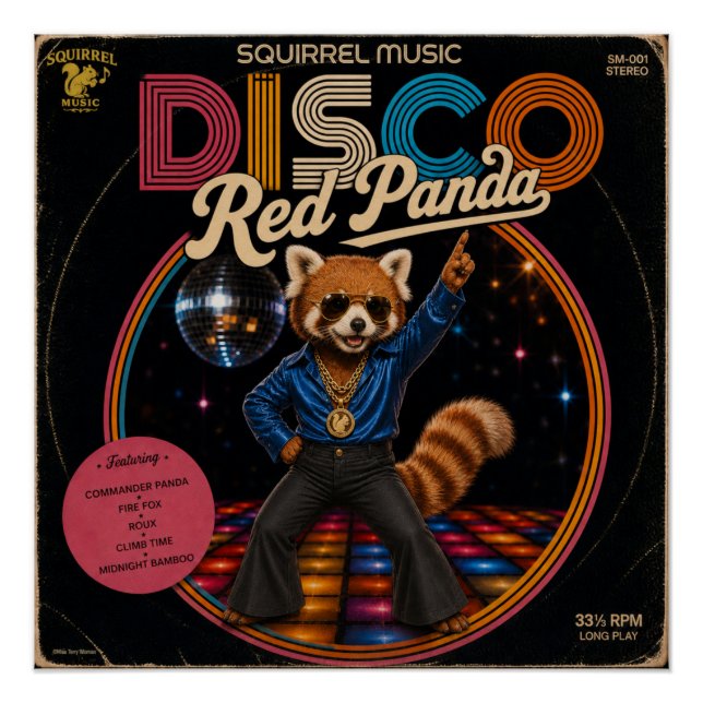 Disco-Roter Panda Poster (Vorderseite)