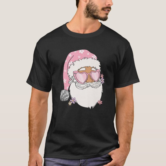 Disco Santa Claus Rosa Weihnachten Rosa T-Shirt (Vorderseite)