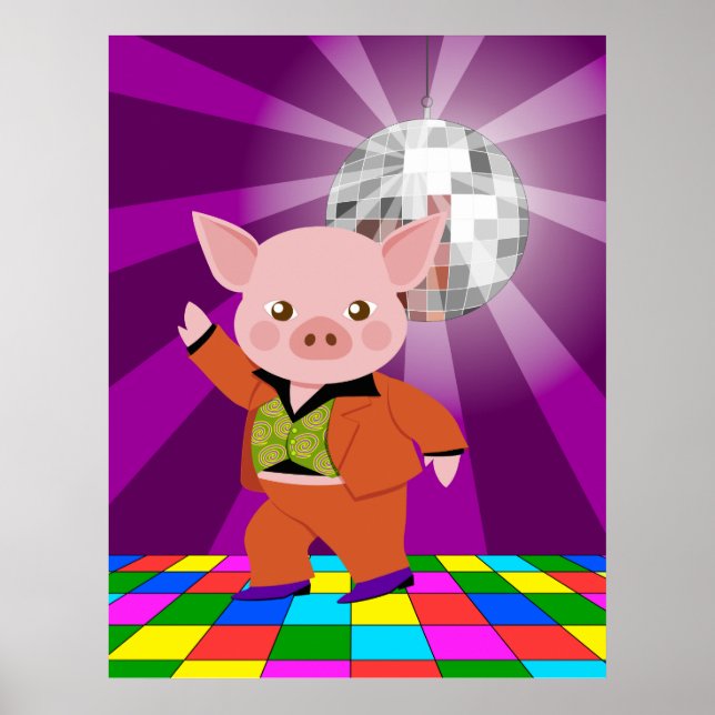 Disco Schwein auf der Tanzfläche Poster (Vorne)