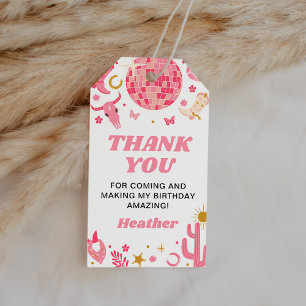 Disco Space Pink Cowgirl Geburtstag Danke für Ihre Geschenkanhänger