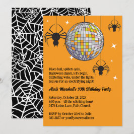 Disco Spiders Halloween Orange Retro Kostüme Party Einladung