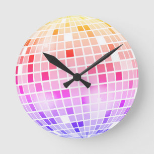 Disco Spiegelkugel Retro 70er Bunt Runde Wanduhr