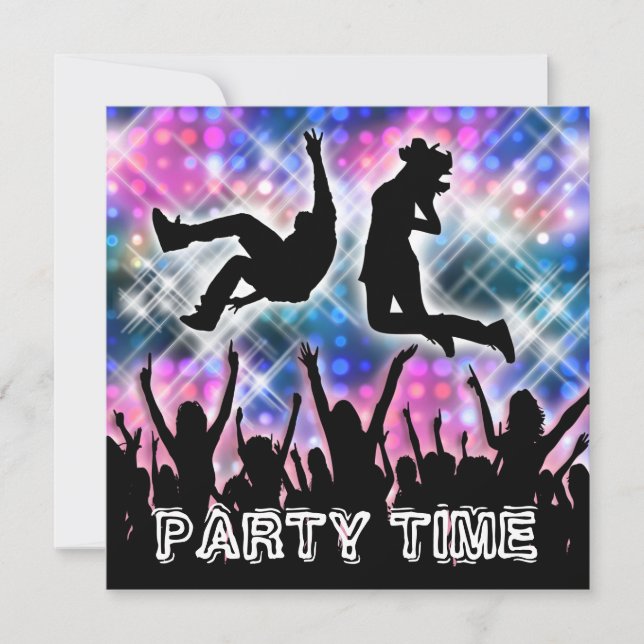 Disco-Tanz der 80er Jahre zum Thema Party-Dress Einladung (Vorderseite)