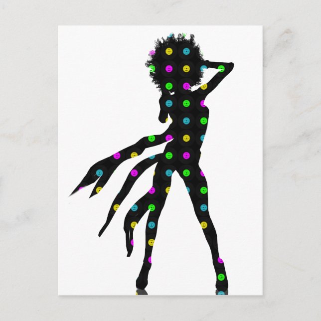 Disco tanzende Girl-Silhouette mit Afro Postkarte (Vorderseite)