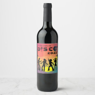 Disco Tanzfläche Retro Multicolor Feier Weinetikett