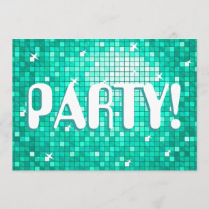 Disco Tiles Aqua "PARTY" Einladung Amelia-Text