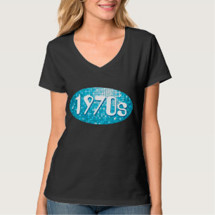 Disco Tiles Blue '1970s' Ladys v-neck schwarz T-Shirt