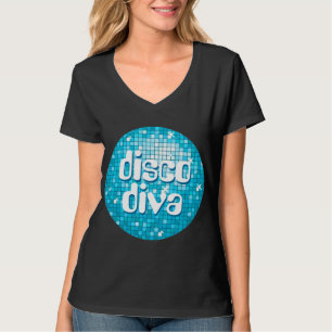 Disco Tiles Blue "disco diva" v neck T-Shirt