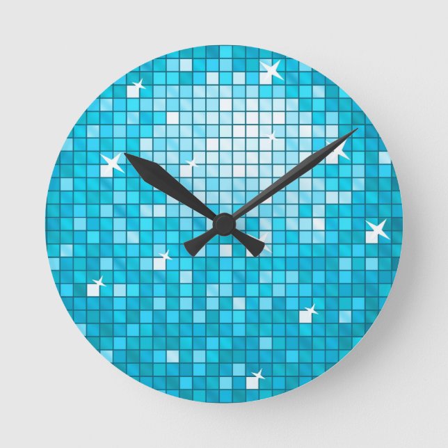 Disco Tiles Blue Print Wanduhr (Vorderseite)