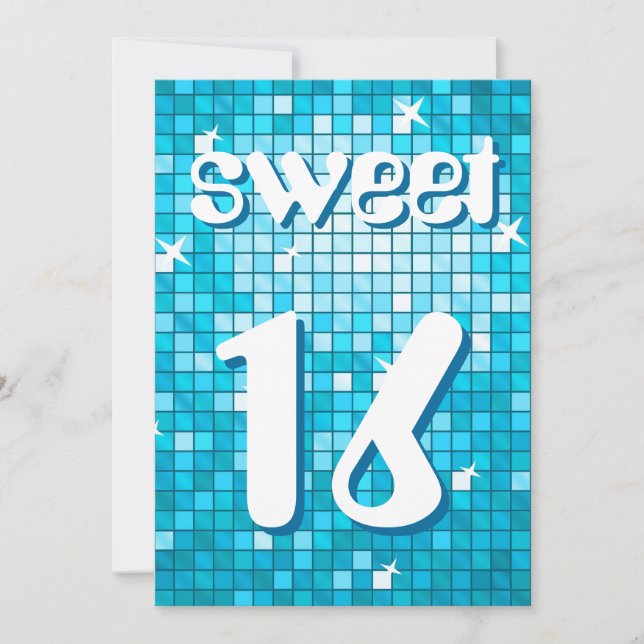 Disco Tiles Blue 'Sweet 16' Einladung Amelia Text (Vorderseite)