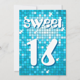 Disco Tiles Blue 'Sweet 16' Einladung Amelia Text