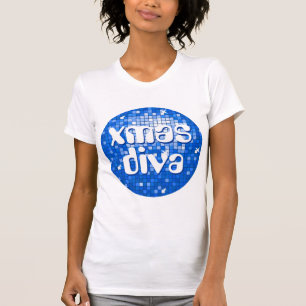 Disco Tiles Dark Blue "xmas diva" kleine weiß T-Shirt