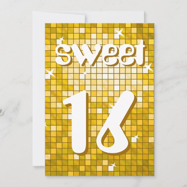 Disco Tiles "Gold" Sweet 16 Einladung Amelia Text (Vorderseite)