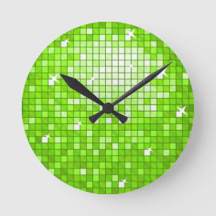 Disco Tiles Green print wall clock Runde Wanduhr