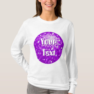 Disco Tiles Lila "Dein Text" runden langen Ärmel T-Shirt