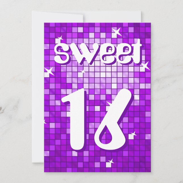 Disco Tiles Lila Sweet 16 Einladung Amelia Text (Vorderseite)