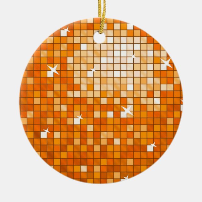 Disco Tiles Orange Ornament rund (Vorne)