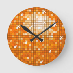Disco Tiles Orange wall clock Runde Wanduhr