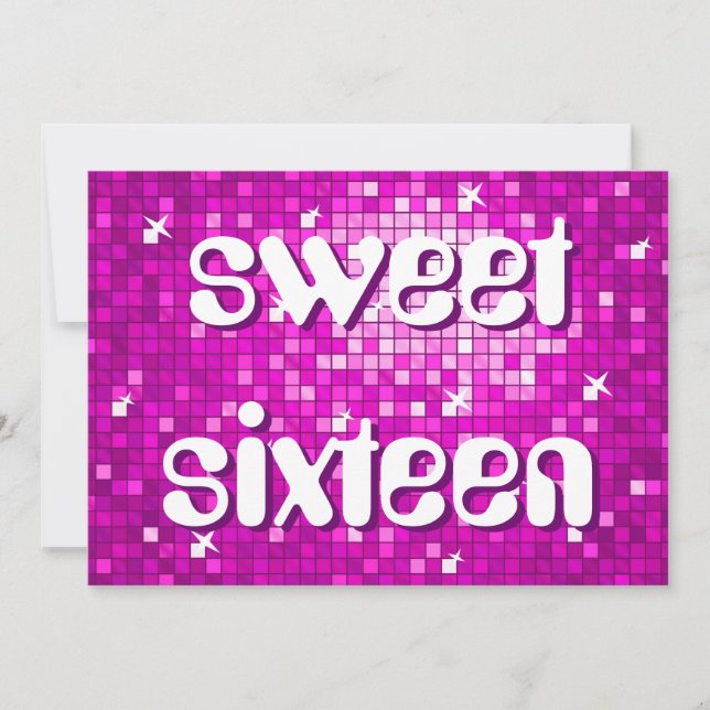 Disco Tiles Pink '16 . Geburtstag' Amelia-Text Einladung (Vorderseite)