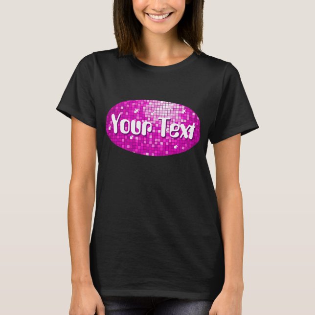Disco Tiles Pink "Dein Text" ovale Damen schwarz T-Shirt (Vorderseite)