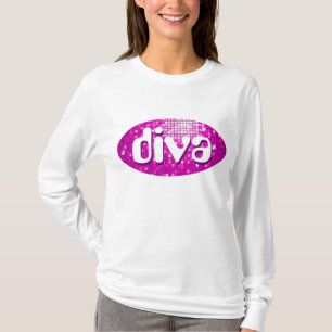 Disco Tiles Pink 'diva' Ladys lang Ärmel weiß T-Shirt