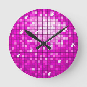 Disco Tiles Pink wall clock Runde Wanduhr