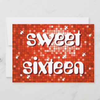 Disco Tiles Red '16 . Geburtstag' amelia text Einladung