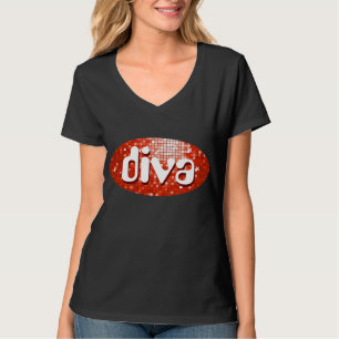 Disco Tiles Red 'diva' Ladys v-Nacken schwarz T-Shirt