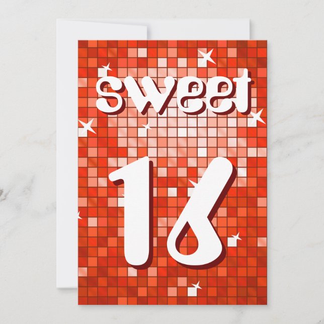 Disco Tiles Red 'Sweet 16' Einladung Amelia Text (Vorderseite)