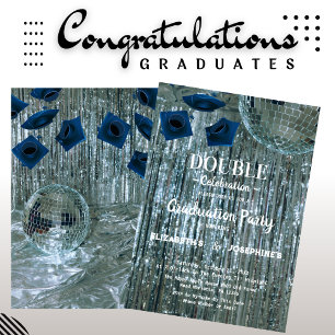Disco Two Graduates Double Graduation Party 2025 Einladung
