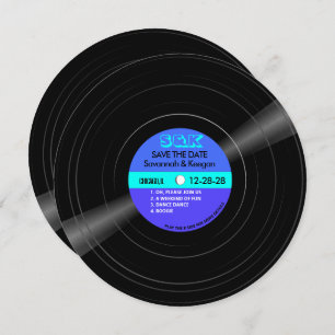 Disco Vinyl Record Blue Aqua Stripes Hochzeit Save The Date