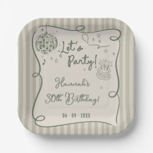 Disco Whimsical Hand Drawn Funky 30. Geburtstag Pappteller