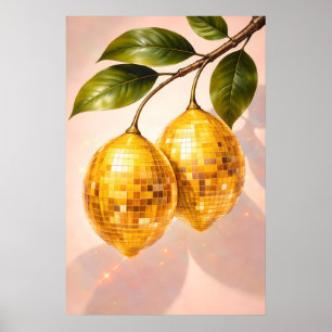 Disco-Zitronenposter, Retro-Discokugel-Fruchtkunst Poster
