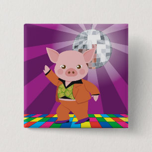 Discoschwein auf dem Tanzboden Button