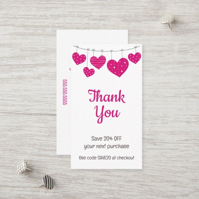 Discount Card Pink Heart Garland Rabattkarte (Vorderseite/Rückseite Beispiel)