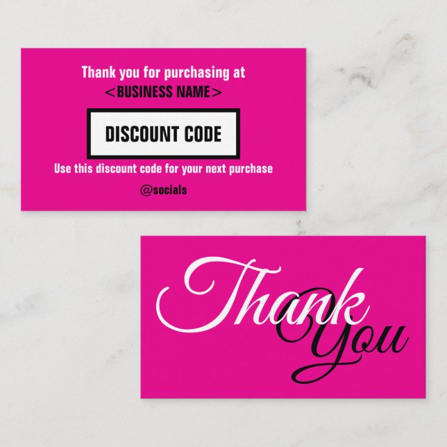 Discount Code Card, vielen Dank für Ihre Visitenkarte (Vorne/Hinten)