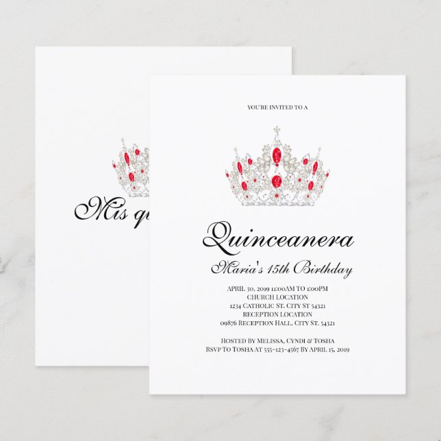 Discount Quinceanera, Rote Einladungen (Vorne/Hinten)