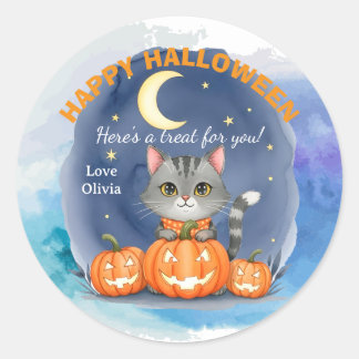 Diseño halloween gato y calabazas personalizable runder aufkleber