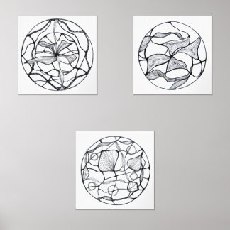 Diseños de flores abstractas en blanco y negro bilderwand sets