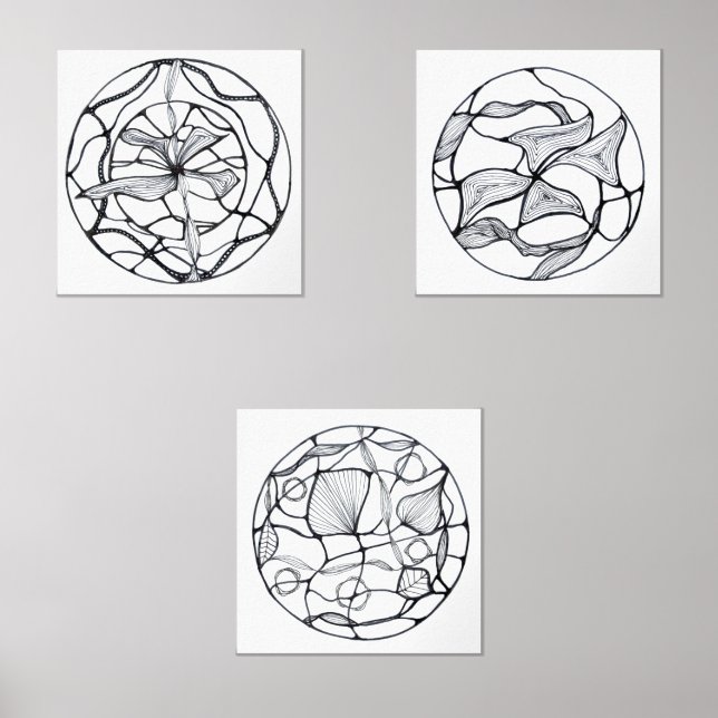 Diseños de flores abstractas en blanco y negro bilderwand sets (Vorderseite)
